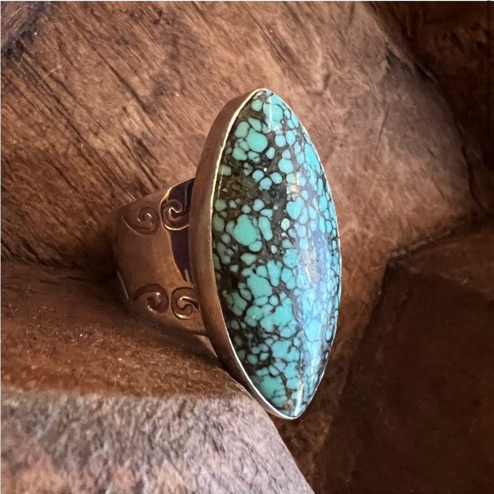 Lovely Vintage Variscite Sterling Silver Ring Size 8